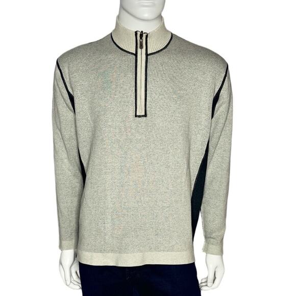 Tommy Bahama Men's Flipshore Half-Zip Reversible Sweatshirt Black-Stone size XL - Picture 1 of 6